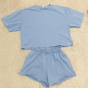 Los Angeles Apparel Tee Shirt and Shorts Set Clear Blue